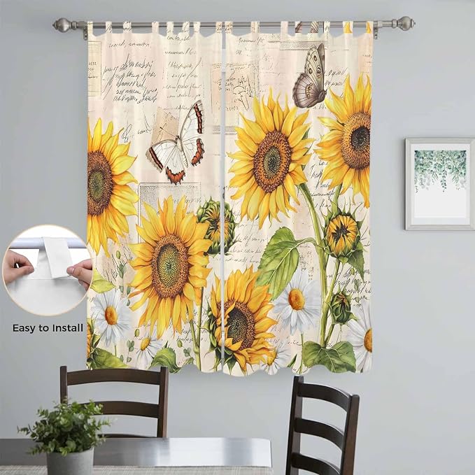 Yellow Sunflowers Living Room Curtains 96 Inch Length, Window Curtains Tab Top - Image 4