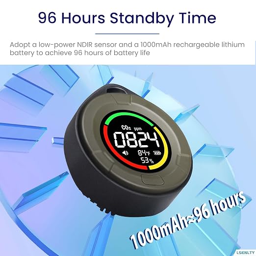 LSENLTY Portable CO2 Detector, 2s Refresh High Accuracy Carbon Dioxide Monitor - Image 4