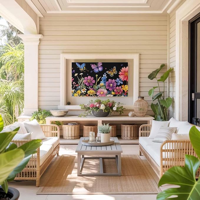 Watercolor Flowers Butterfly Countryside Plant Indoor TV Cover, Elastic TV - Image 8