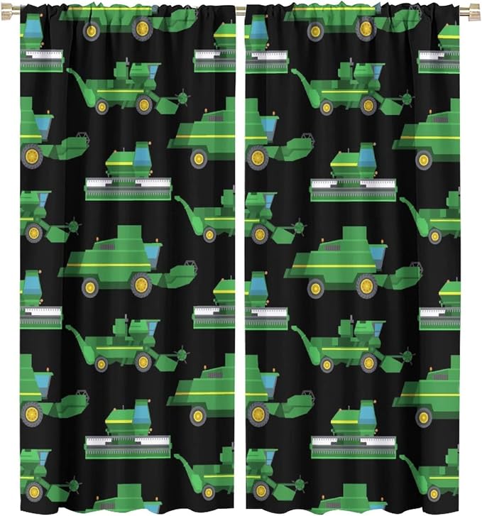Kids Agriculture Machine Window Curtains, Farm Equipment Tractors Transport by SHElifestyle