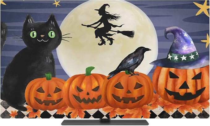 Pumpkin Black Cat Halloween Witch Indoor TV Cover, Elastic TV Screen Protector by Unknown