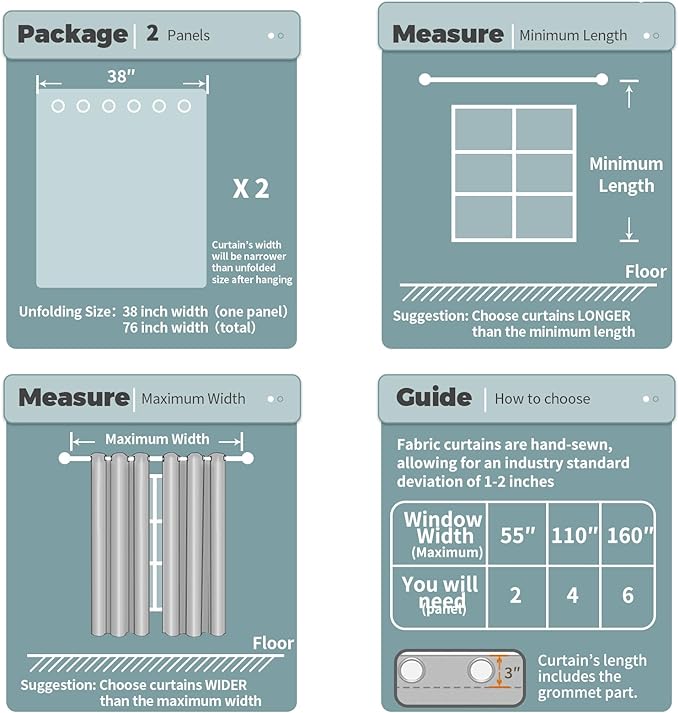 BGment Room Darkening Curtains 45 Inches Long - Grommet Thermal Insulated Drapes Window Treatment Curtains for Bedroom, 2 Panels, 38 x 45 Inch, Greyish Blue