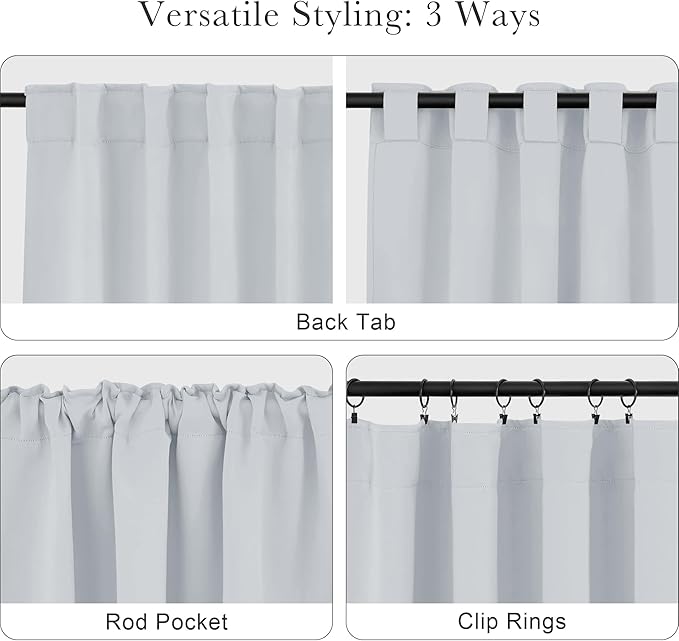 PONY DANCE White Curtains for Small Window Energy Efficiency Room Darkening Curtains for Kids Nursery/Dining Room/Bathroom, W 34 x L 30 inch per Panel, Grayish White, 2 Panels
