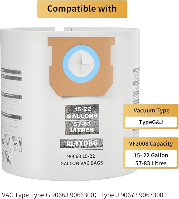 for Shop Vac Bags 15-22 Gallon, Type G 90663 9066300; Type J 90673 9067300 and - Image 3
