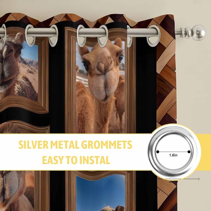 2 Panel Kitchen Cafe Curtains, Desert Camels Sunlight Filtering Nature Air - Image 7