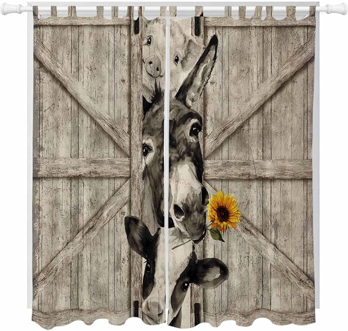 Funny Farm Animals Living Room Curtains 84 Inch Length, Window Curtains Tab Top by Unknown