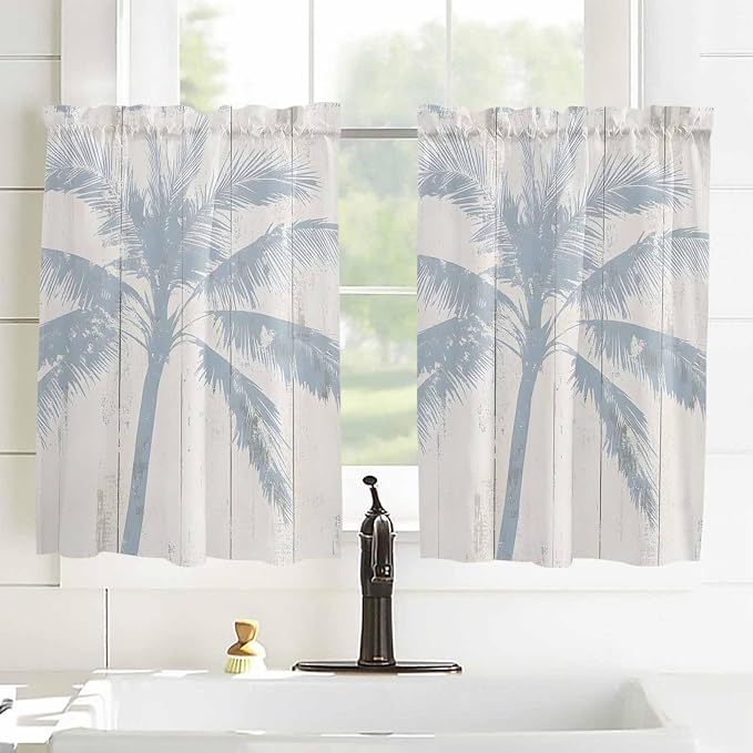 Summer Coconut Tree on Vintage Wood Grain Window Valance Curtains, Seaside - Image 8