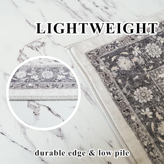 Washable 2x4 Kitchen Sink Rugs: Washable Non-Slip Hardwood Floor Mat for Stove Soft Stain Resistant Carpet Boho Home Decor for High Traffic Area Low-Pile Area Rug for Entryway Foyer(2x4,Grey)