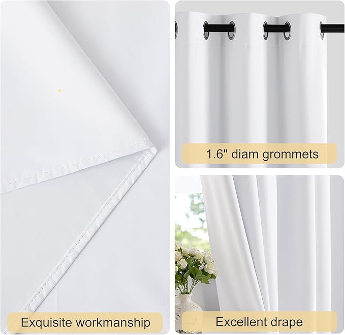 NICETOWN 100% Blackout Window Curtain Panels 45" Length, Set of 2, Snow White, 42 inches Wide, Thermal Insulated Drapes for Kitchen