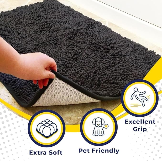 Muddy Mat® | Super Absorbent Door Mat Indoor, Microfiber Quick Dry Chenille Entryway Rug, Non-Slip Front Door Mat, Indoor Mats for Entryway, Machine Washable Pet Rug, Charcoal 36"x60"