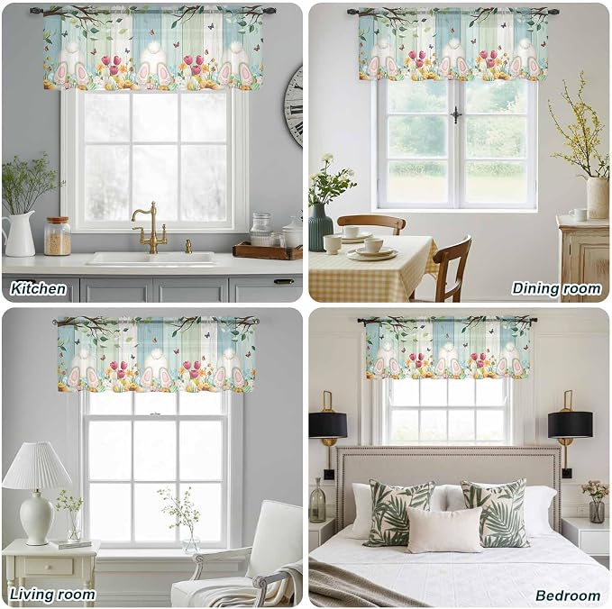 Easter Sheer Valances for Windows 54"x18", Light Filtering Kitchen Curtains - Image 5