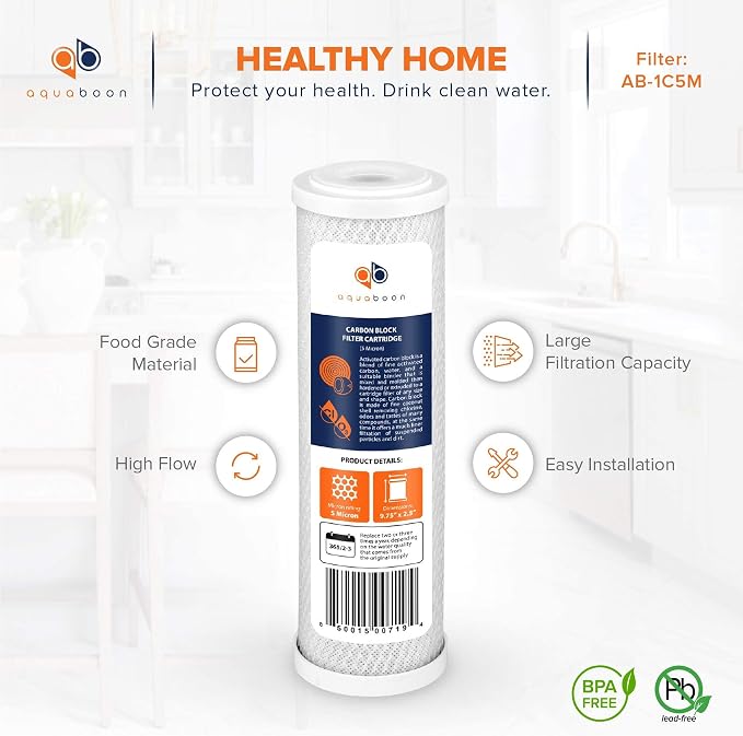 Aquaboon 5 Micron 10 x 2.5 Carbon Block Water Filter Cartridge CTO Whole House - Image 4