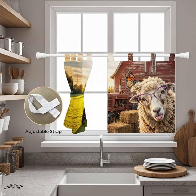 Farm Sheep Kitchen Curtains 36 Inch Length, Small Window Curtains Tab Top - Image 5