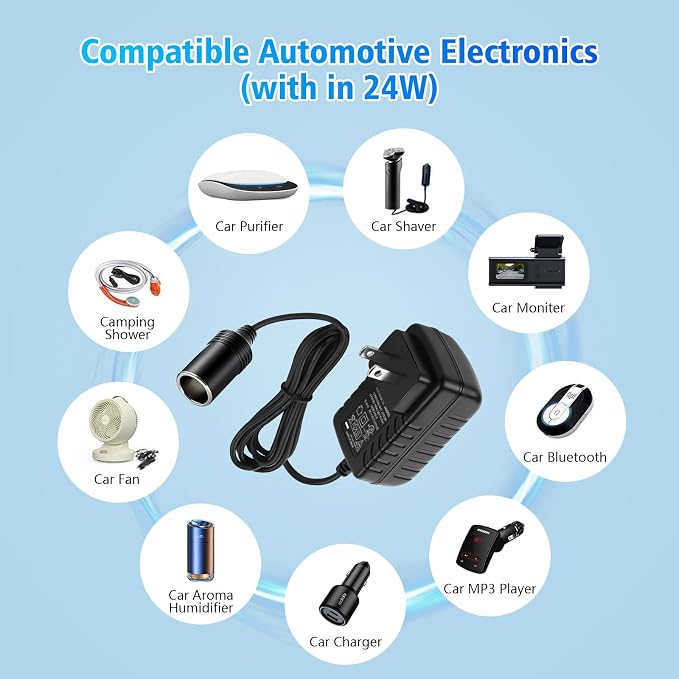 AC to DC Converter 2A 24W, Car Cigarette Lighter Adapter - Image 2
