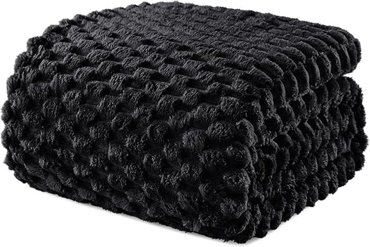 Exclusivo Mezcla Fleece Queen Blanket for Bed, Extra Large Fuzzy Black Bed Blankets, Soft Cozy Plush Sofa Throws for All Seasons, 90x90 Inches