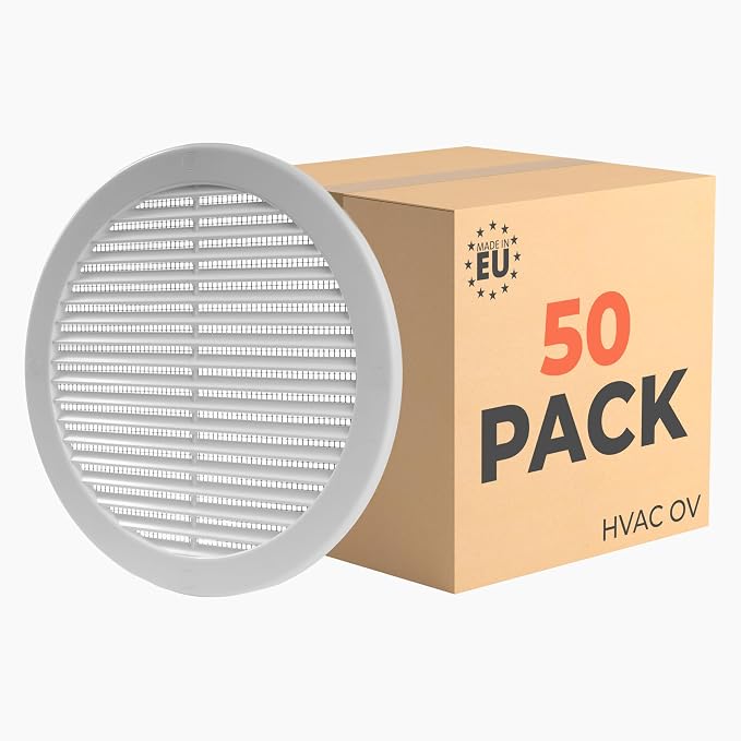 50-Pack 8" Round Air Vent Cover – White Plastic Soffit Air Vent Deflector by HVACOV