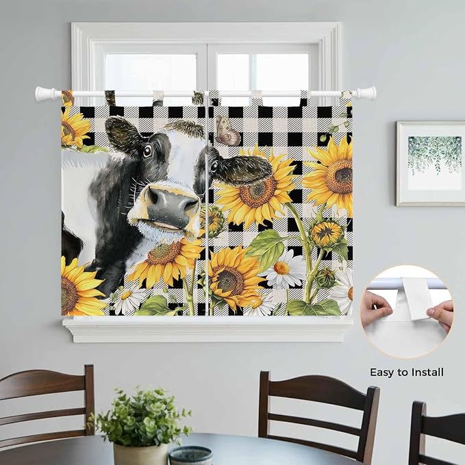 Retro Sunflowers Kitchen Curtains 45 Inch Length, Short Cafe Window Curtains - Image 4