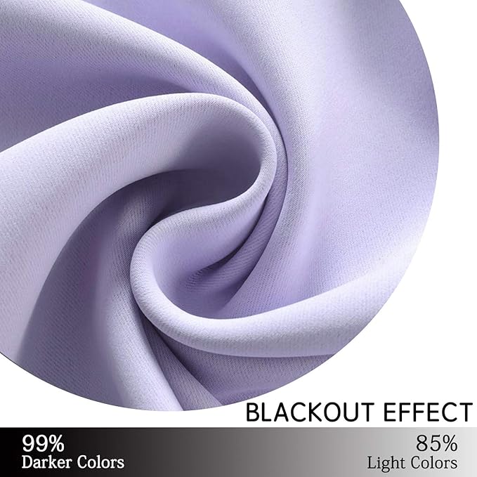Yakamok Room Darkening Grommet Window Drapes Blackout Curtains Thermal Insulated Grommet Curtain Panels for Bedroom, 38W x 54L, Lilac, 2 Panels