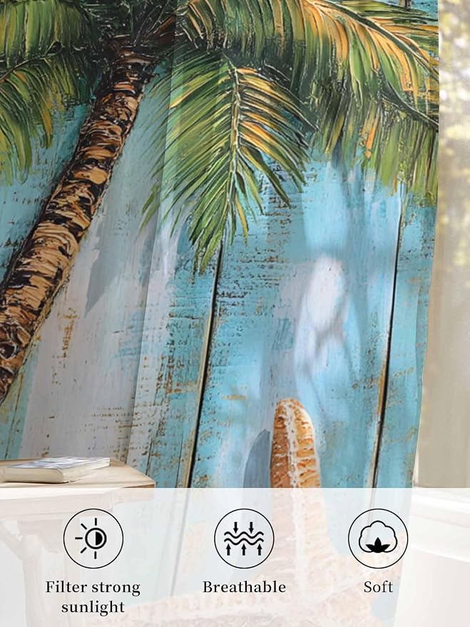 Sheer Curtains 54 Inch Length, Coastal Beach Tree Semi Sheer Curtains Light - Image 6