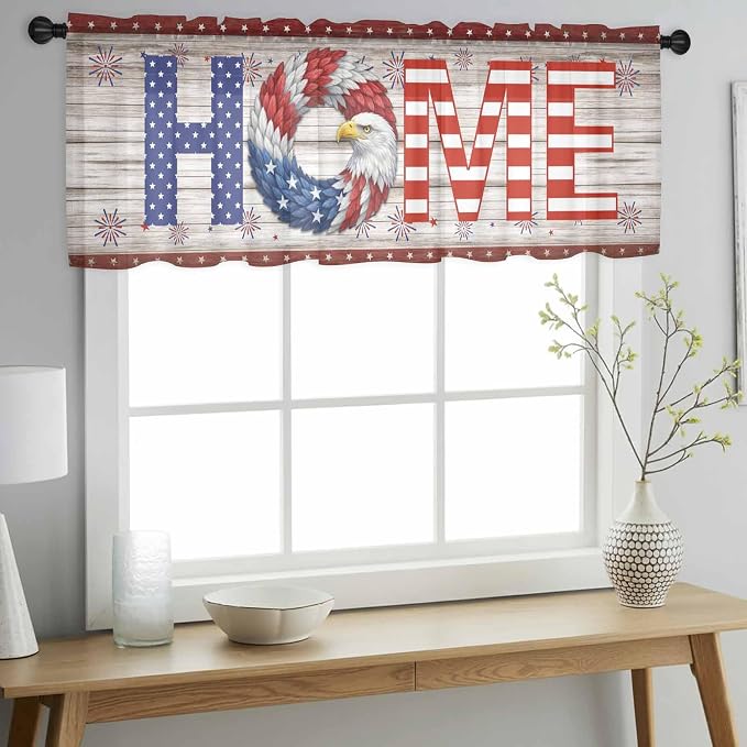 4th of July Sheer Valances for Windows 54"x18", Light Filtering Kitchen - Image 2