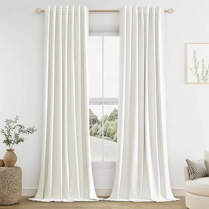 Guken Ivory 100% Blackout Curtains 132 Inch Length 2 Panels Set for Living Room Bedroom Back Tab Thermal Insulated Black Out Linen Drapes Room Darkening Window Curtains