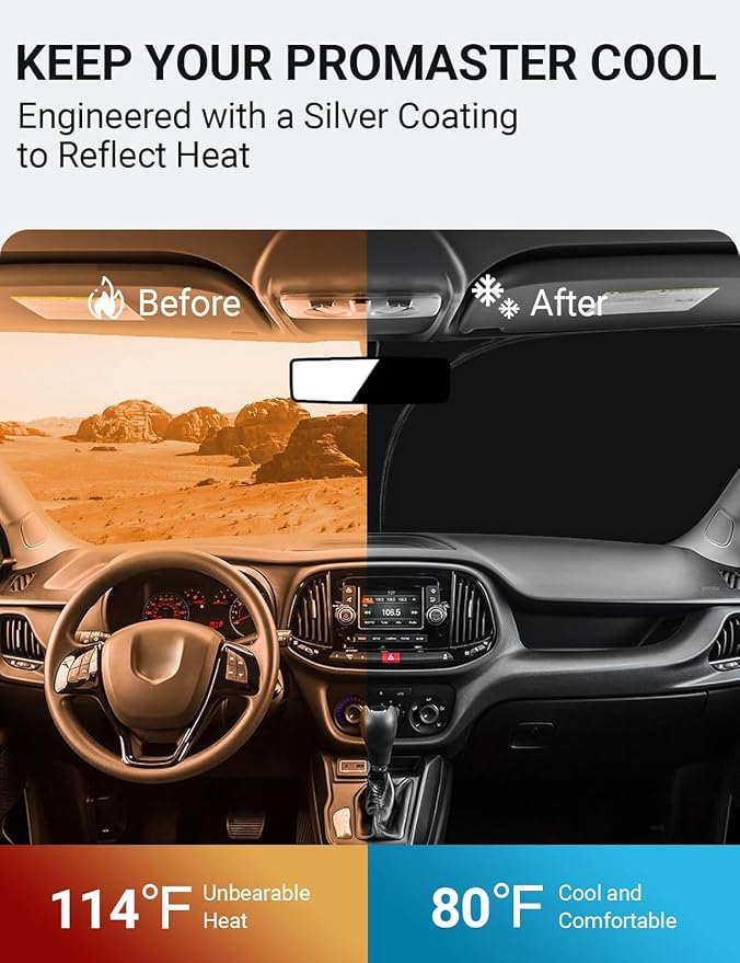 Proadsy Windshield Sun Shade Custom Fit Dodge Ram Promaster 2014-2024 2025 2026 - Image 3