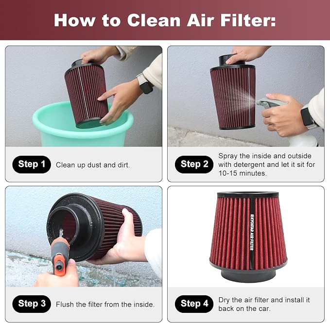 KYOSTAR Universal 3/3.5/4" High-Flow Air Filter, Reusable Cone Cold Air Intake - Image 4