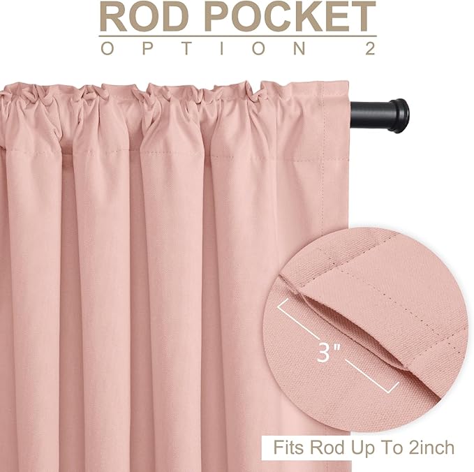 100% Blackout Shield Linen Blackout Curtains for Bedroom 96 Inches Long, Back Tab/Rod Pocket Living Room Drapes, Thermal Insulated Blackout Curtains 2 Panels Set, 50" W x 96" L, Blush Pink