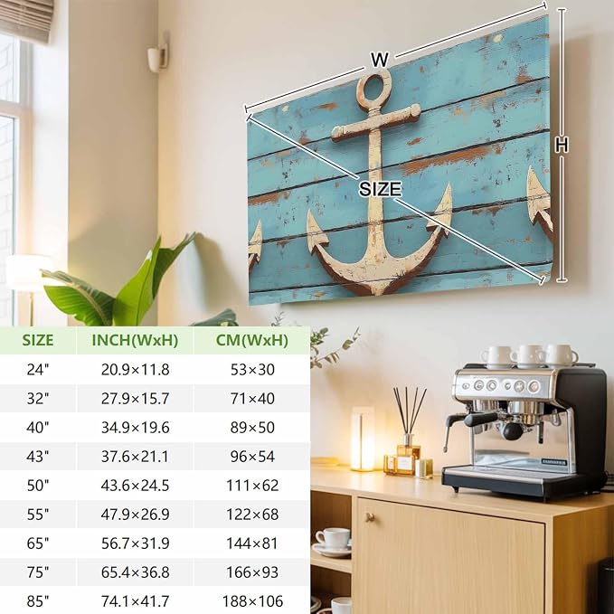 Nautical Anchor on Vintage Wood Grain Indoor TV Cover, Elastic TV Screen - Image 4