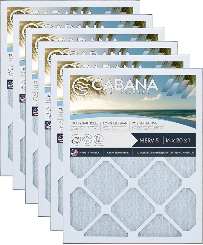 Cabana Filters 6-Pack 16x20x1 MERV 5 AC Furnace Air Filter, Pleated Filters by CabanaAirFilters