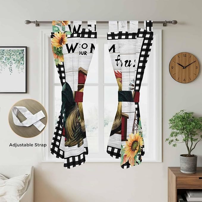 Farmhouse Rooster Bedroom Curtains 72 Inch Length, Window Curtains Tab Top - Image 5