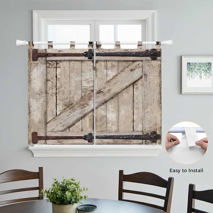 Farmhouse Wood Grain Bedroom Curtains 63 Inch Length, Window Curtains Tab Top - Image 4