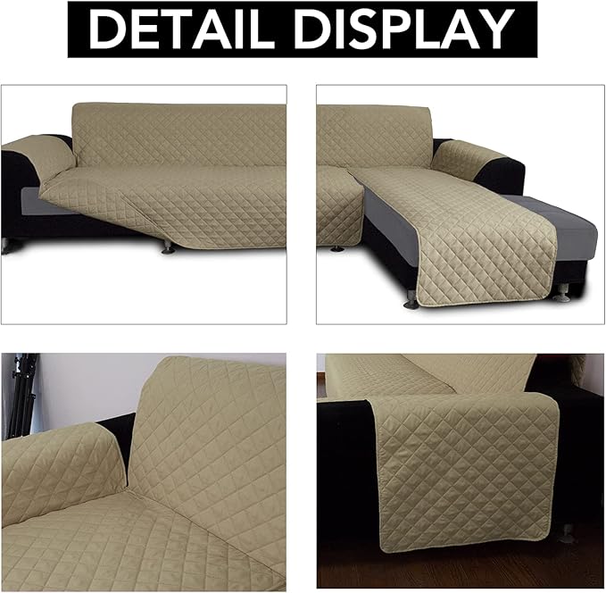 Easy-Going L Shape Sectional Sofa Cover - Reversible Chaise Lounge Slipcover, Pet & Kid Friendly (Small, Beige/Beige)