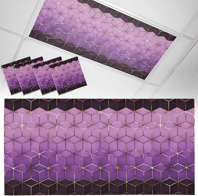 2x4 ft Fluorescent Light Cover for Ceiling Modern Gradient Purple Geometric by Unknown