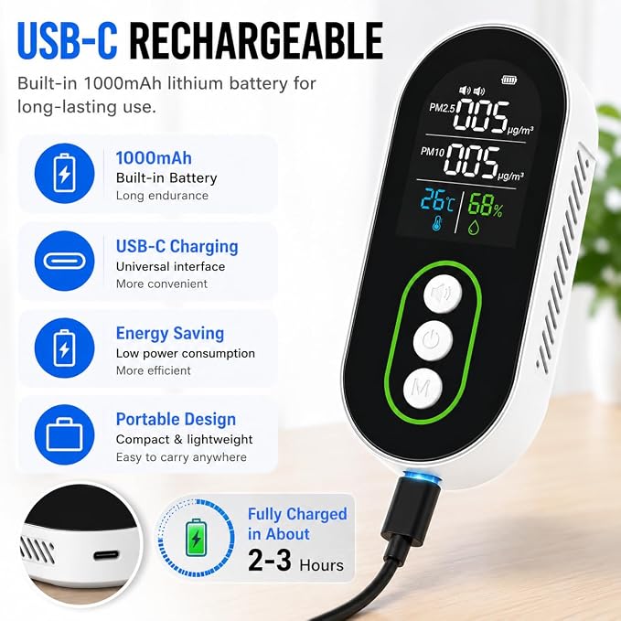 Portable PM2.5 PM10 Air Quality Monitor, Indoor Air Quality Detector - Image 6