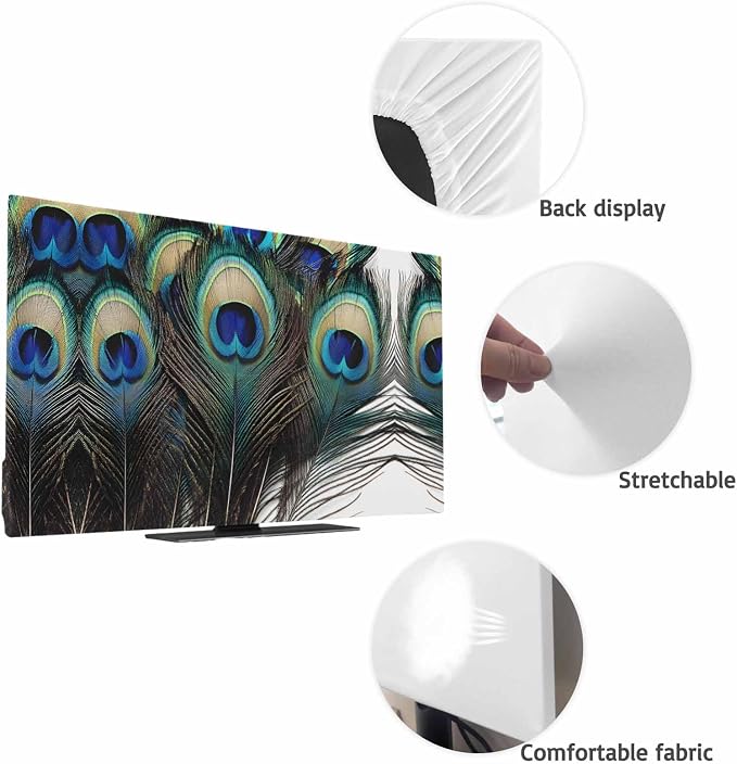 Beautiful Peacock Feathers Indoor TV Cover, Elastic TV Screen Protector Blue - Image 7