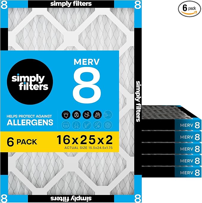 Simply 16x25x2 Air Filter, MERV 8, 6 Pack, Furnace Air Filter by SimplyFilters