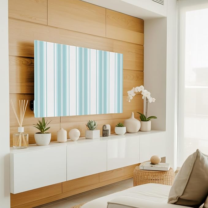 Minimalist Light-Blue Stripes Indoor TV Cover, Elastic TV Screen Protector - Image 2
