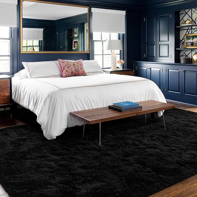 6x9 Ft Large Shag Black Rug for Living Room, Ultra Soft Fluffy Furry Area Rugs for Bedroom Indoor Floor, Aesthetic Carpet for Kids Home Decor
