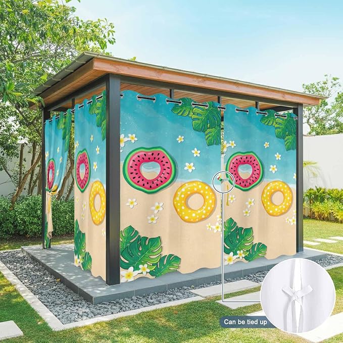 Summer Outdoor Curtains for Patio Plumeria Swimming Circles Ocean Beach - Image 7