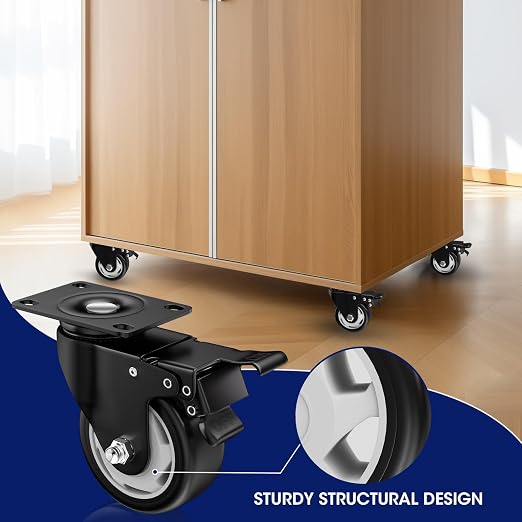 3" Heavy Duty Plate Casters, 1000 Lbs Dual Brake - Image 6