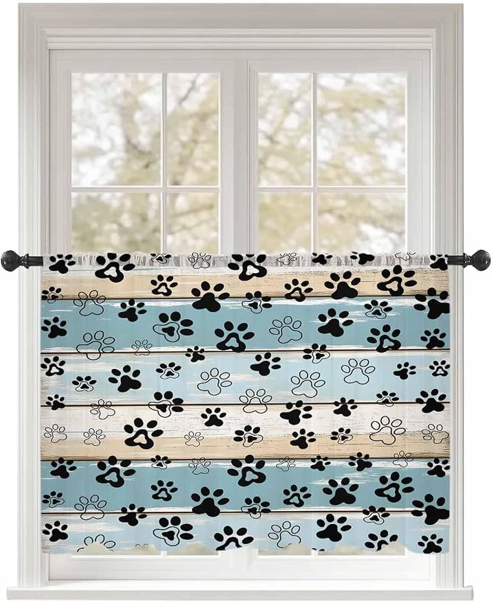 Sheer Curtains 45 Inch Length, Vintage Farmhouse Country Wood Grain Privacy by Unknown