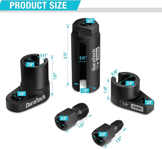 DURATECH 5PCS O2 Oxygen Sensor Socket Thread Chaser Set, 3/8" 1/2" Drive x 7/8" - Image 2