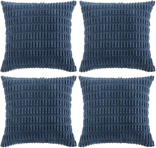 Fancy Homi 4 Packs Dusty Blue Decorative Throw Pillow Covers 24x24 Inch for Living Room Couch Bed Sofa, Rustic Farmhouse Boho Home Decor, Soft Plush Striped Corduroy Square Cushion Case 60x60 cm