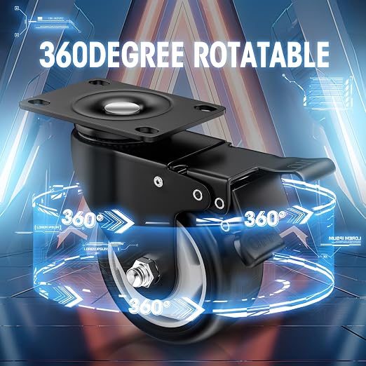 3" Heavy Duty Plate Casters, 1000 Lbs Dual Brake - Image 5