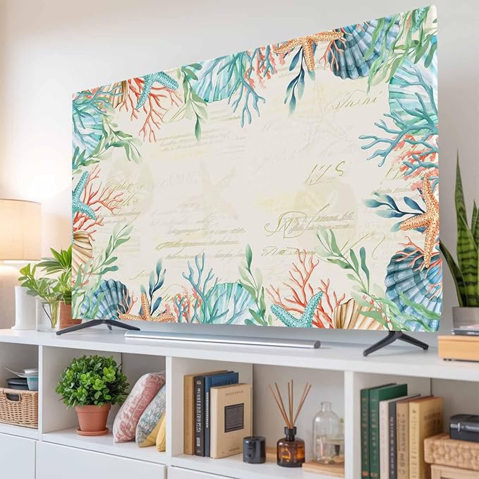Ocean Starfish Coral Shell Indoor TV Cover, Elastic TV Screen Protector Summer - Image 6