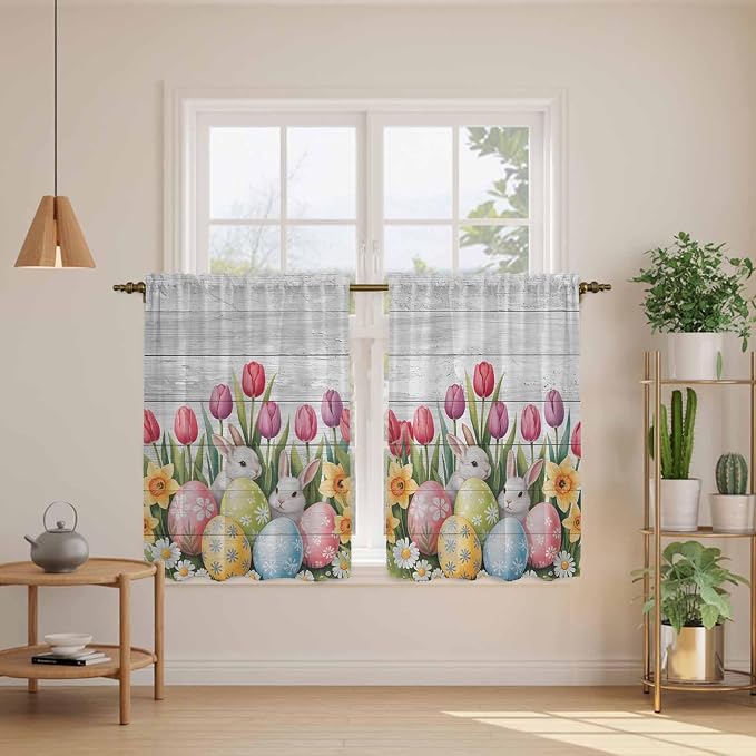 Easter Kitchen Curtains 54 Inch Long 2 Panel Set, Rod Pocket Window Curtains - Image 3