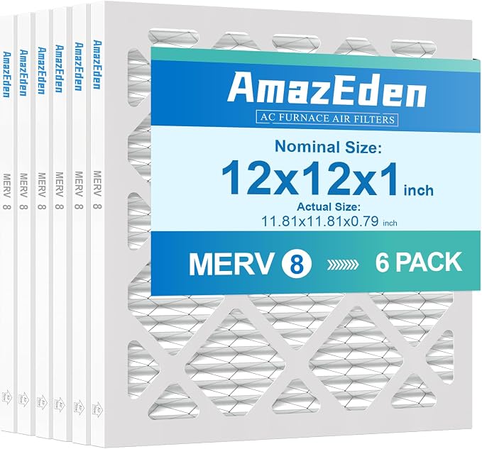 12x12x1 Air Filter 6-Pack MPR 600 & FPR 5 AC Furnace Filters Pleated Dust by AmazEden