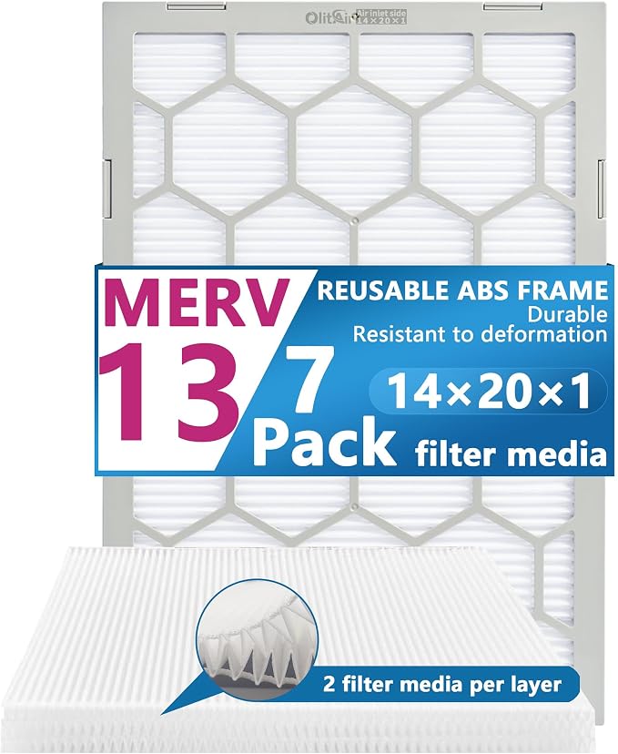 14x20x1 MERV 13 Air Filter, AC Furnace Air Filter, Reusable ABS Plastic Frame by OlitAir