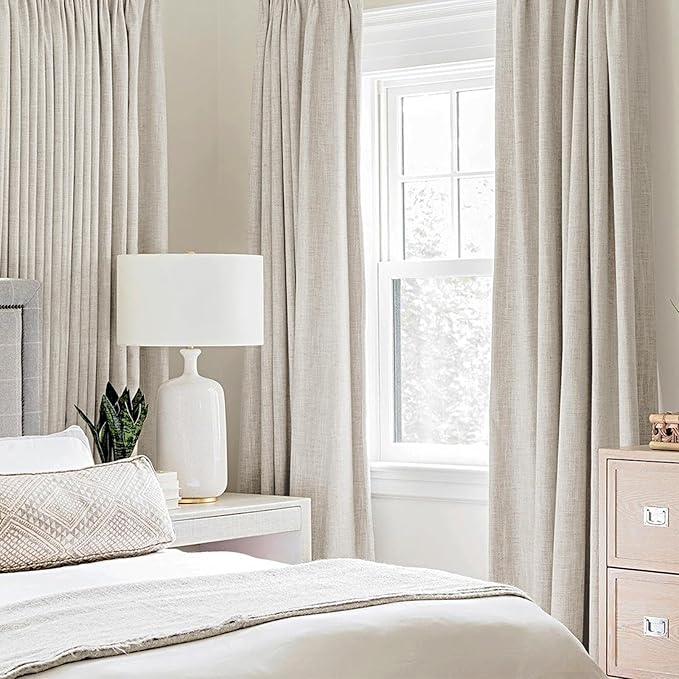 MIULEE Linen Curtains 100% Blackout for Bedroom Thermal Insulated Birch Grommet Room Darkening Curtains & Drapes for Living Room Nursery 52 x 72 Inch (2 Panels)